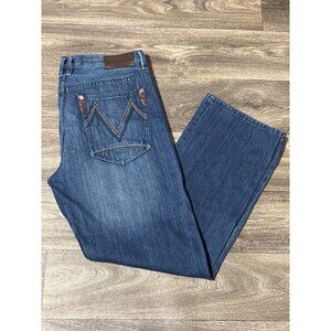 SEAN JOHN JEANS MENS SIZE 36X32 BLUE DENIM 5 POCKETS STRAIGHT LEG EMBROIDERED